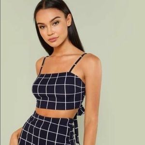 Gridded Navy Crop Top